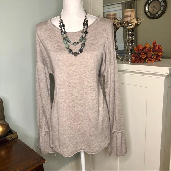 14th & Union Sweaters - 14th & Union Tan Bell Sleeve Lightweight Sweater